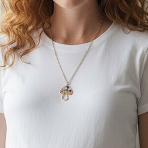 26 Elegant Gold Mushroom Pendant Necklace with Multicolor Accents